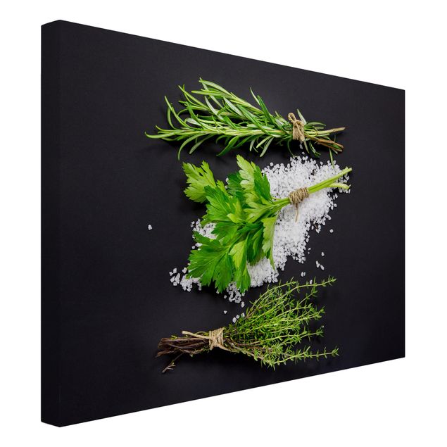 quadros decorativos para sala modernos Herbs On Salt Black Backdrop
