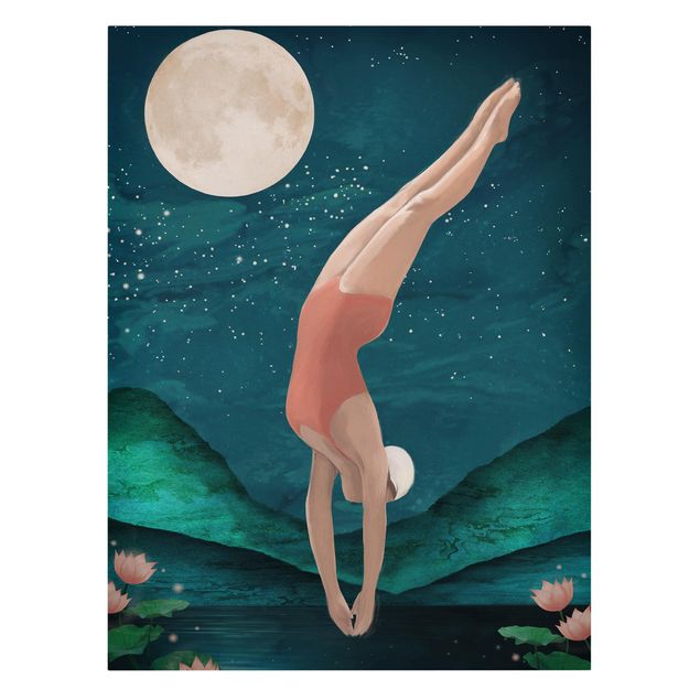 Quadros retratos Illustration Bather Woman Moon Painting
