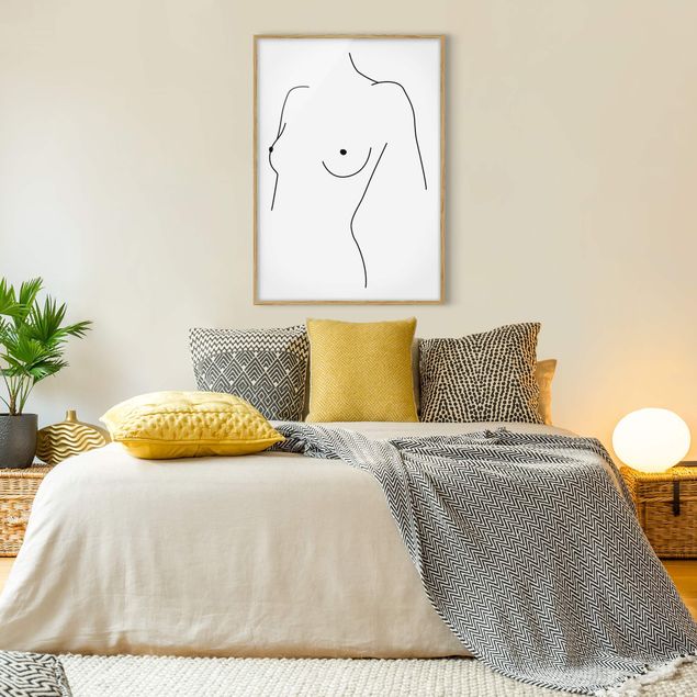Quadros atos e eróticos Line Art Nude Bust Woman Black And White