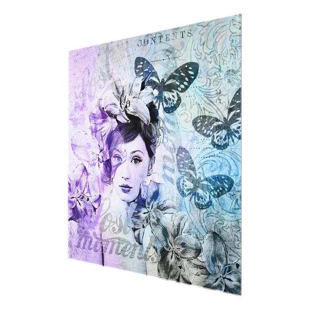 Quadros em lilás Shabby Chic Collage - Portrait With Butterflies