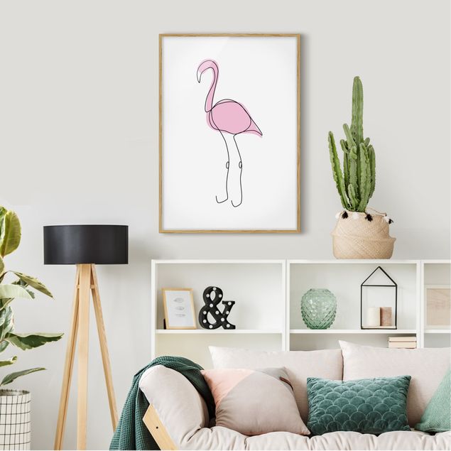 Quadros com moldura animais Flamingo Line Art