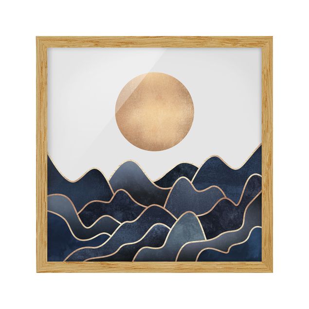Quadros com moldura abstratos Golden Sun Blue Waves