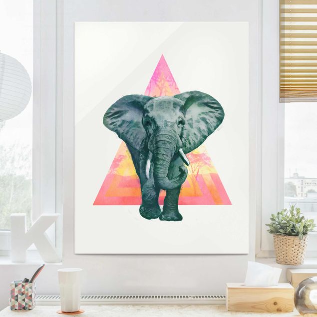 decoração quadros Illustration Elephant Front Triangle Painting