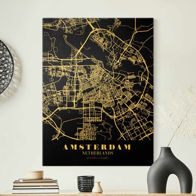 Telas decorativas frases Amsterdam City Map - Classic Black