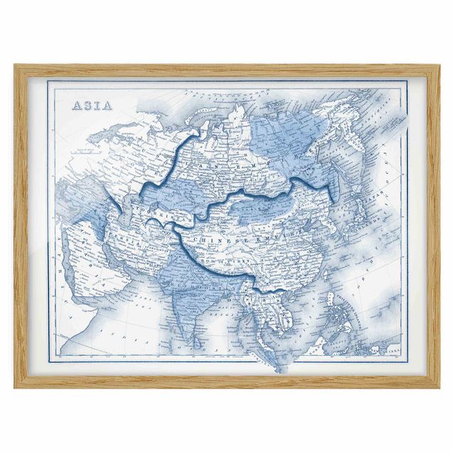 Quadros mapa mundi Map In Blue Tones - Asia