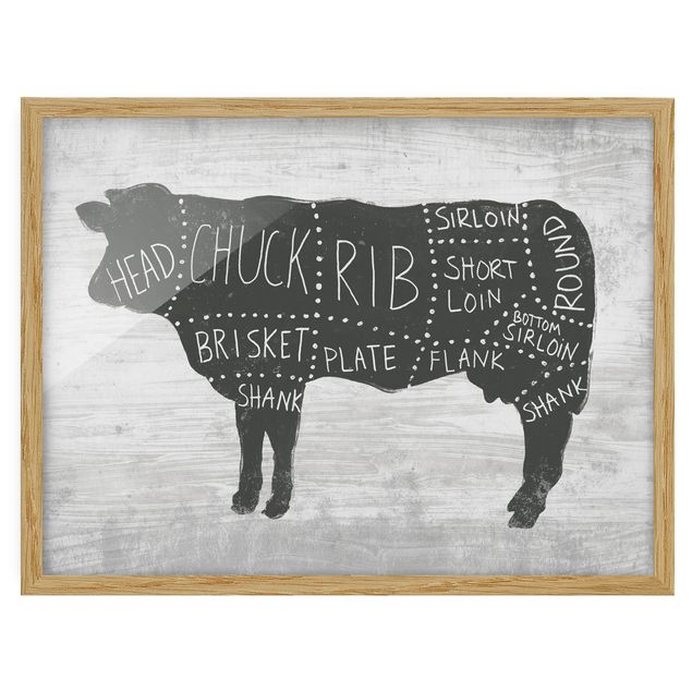 Quadros com moldura animais Butcher Board - Beef