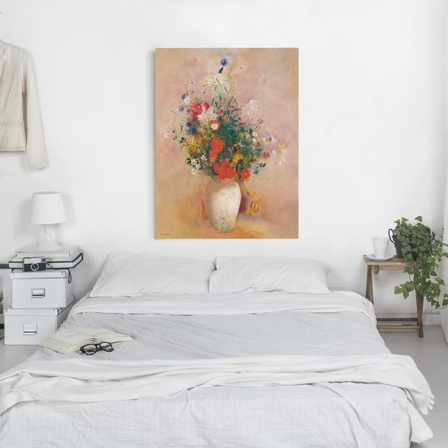Quadros por movimento artístico Odilon Redon - Vase With Flowers (Rose-Colored Background)