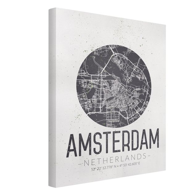 quadro mapa mundo Amsterdam City Map - Retro