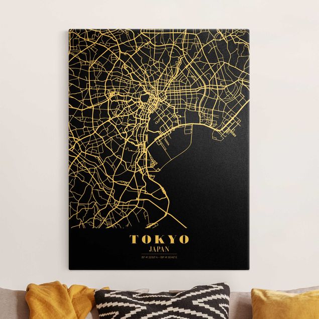 Quadros Ásia Tokyo City Map - Classic Black
