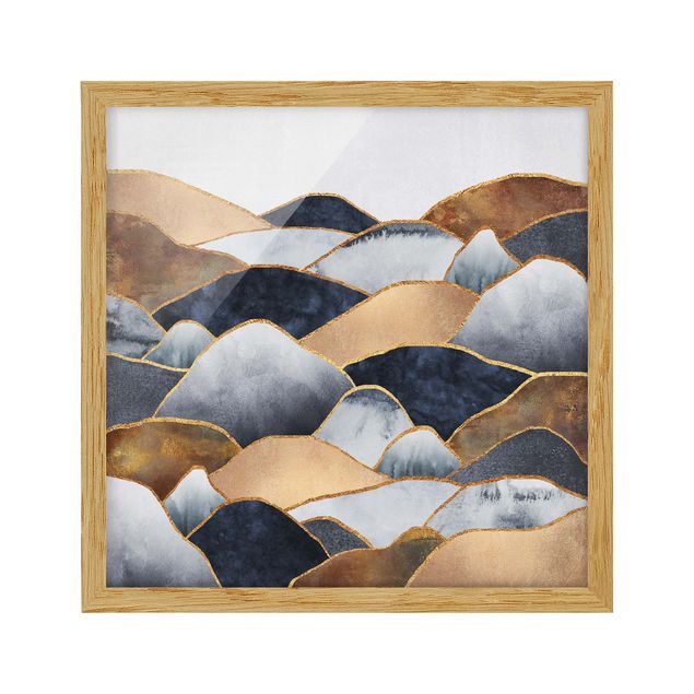 Quadros com moldura paisagens Golden Mountains Watercolour