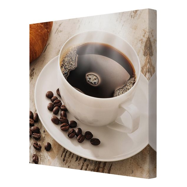 Telas decorativas Steaming coffee cup with coffee beans
