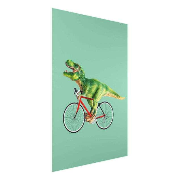 Quadros em vidro animais Dinosaur With Bicycle