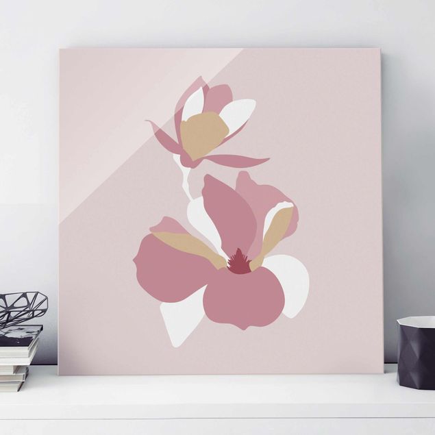quadros para parede Line Art Flowers Pastel Pink