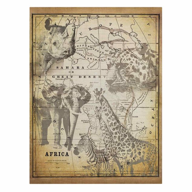 Telas decorativas réplicas de quadros famosos Vintage Collage - Africa Wildlife