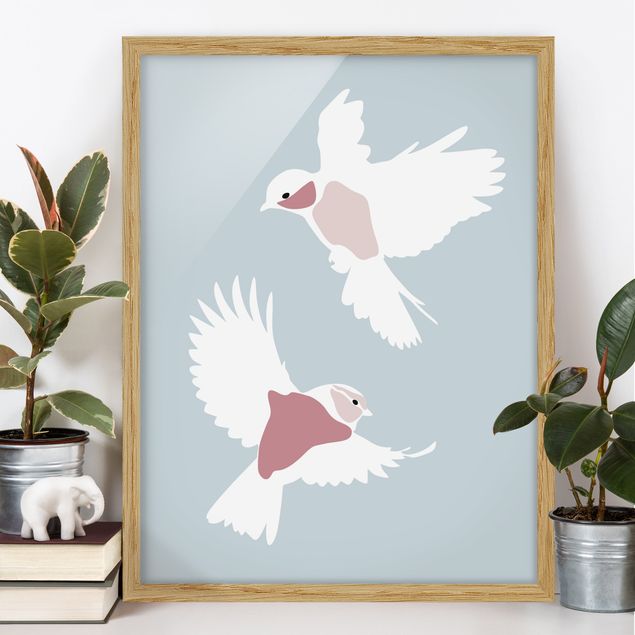decoraçao para parede de cozinha Line Art Pigeons Pastel