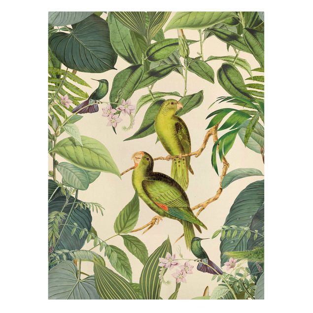 Quadros florais Vintage Collage - Parrots In The Jungle