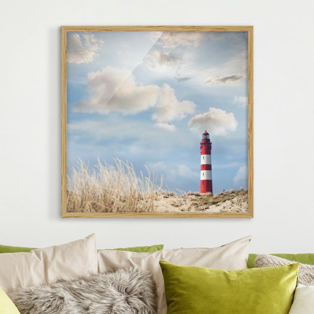 Quadros com moldura praia Lighthouse Between Dunes