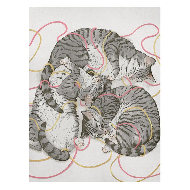 Telas decorativas réplicas de quadros famosos Illustration Grey Cat Painting
