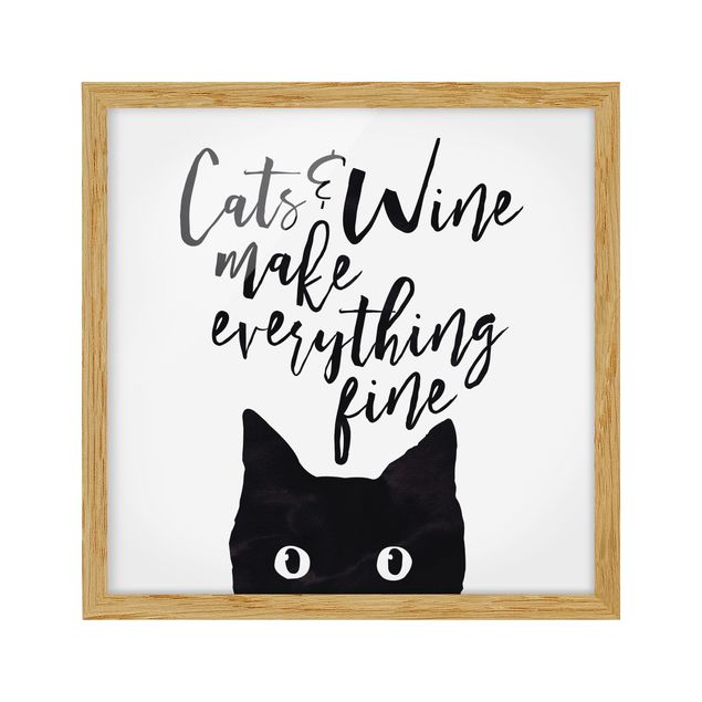 Quadros com moldura frases Cats And Wine make Everything Fine