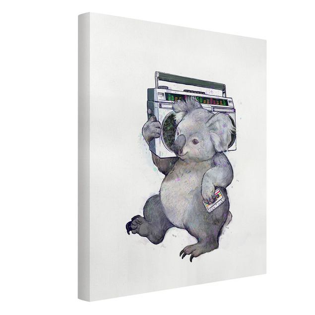 Quadros peixes Illustration Koala With Radio Painting