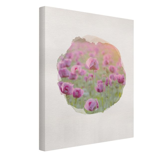 Telas decorativas flores WaterColours - Violet Poppy Flowers Meadow In Spring