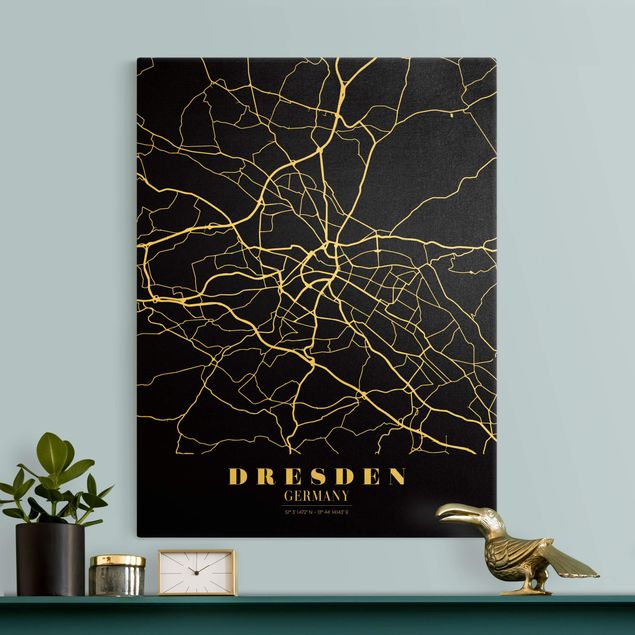 Telas decorativas cidades e paisagens urbanas Dresden City Map - Classic Black