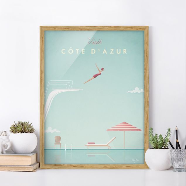 Quadros com moldura praia Travel Poster - Côte D'Azur
