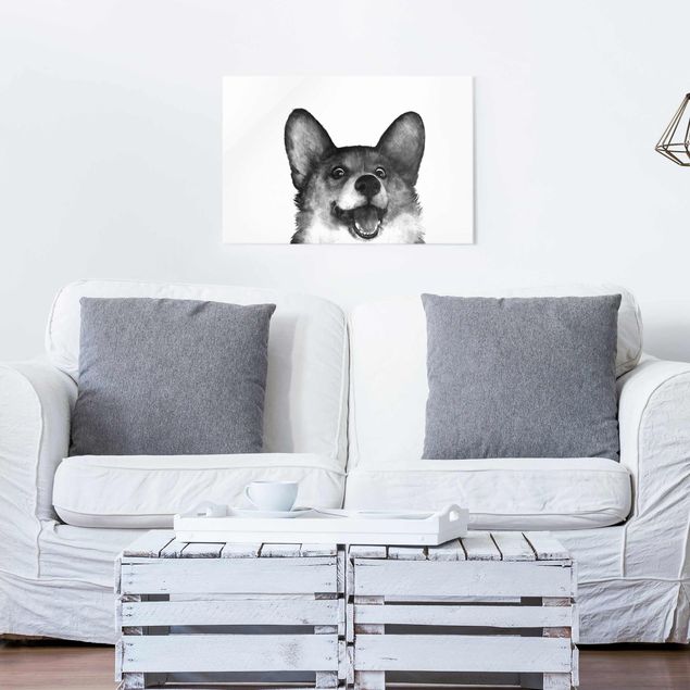 decoraçoes cozinha Illustration Dog Corgi Black And White Painting