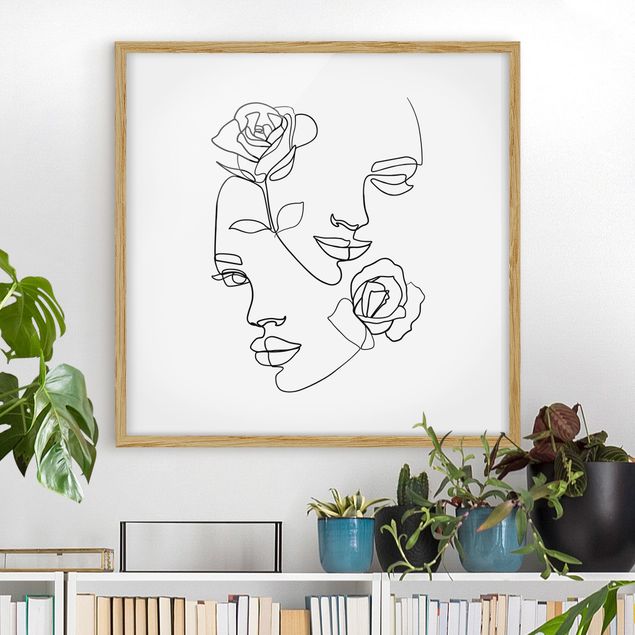 Quadros por movimento artístico Line Art Faces Women Roses Black And White