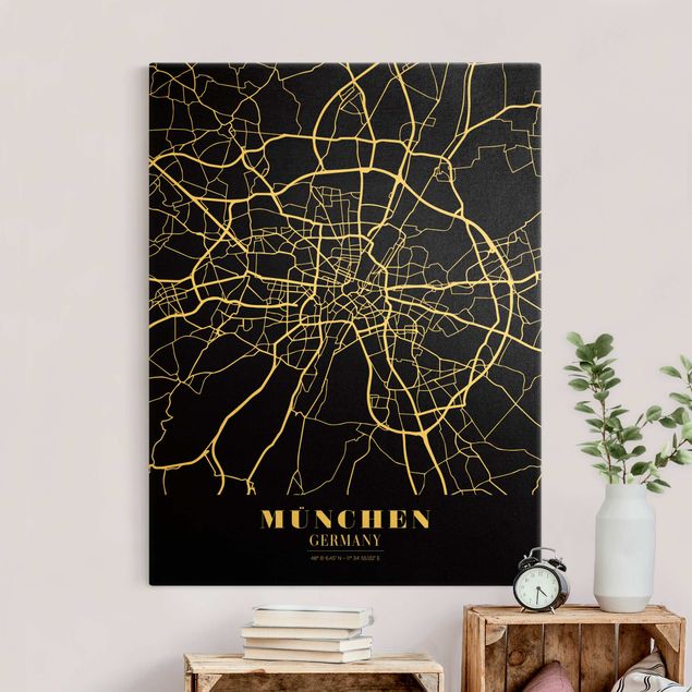 Telas decorativas cidades e paisagens urbanas Munich City Map - Classic Black