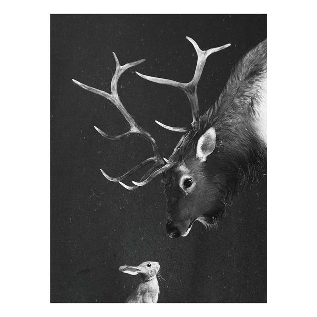 Quadros em vidro em preto e branco Illustration Deer And Rabbit Black And White Drawing