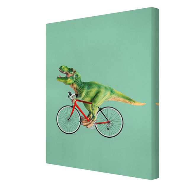 quadro decorativo verde Dinosaur With Bicycle