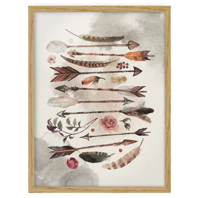 quadros modernos para quarto de casal Boho Arrows And Feathers - Watercolour