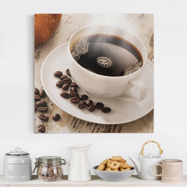 decoraçoes cozinha Steaming coffee cup with coffee beans