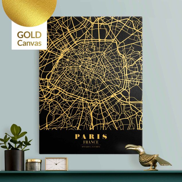 Telas decorativas Paris Paris City Map - Classic Black