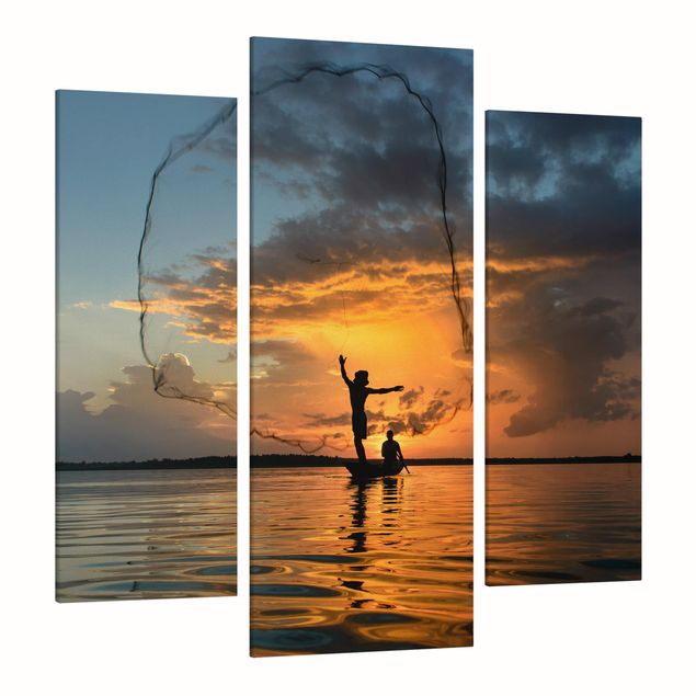 Telas decorativas paisagens Fishing Net At Sunset