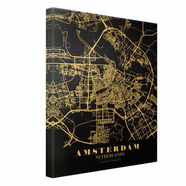 Telas decorativas Amsterdam City Map - Classic Black