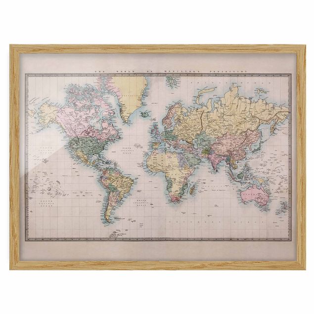 quadro mapa do mundo Vintage World Map Around 1850