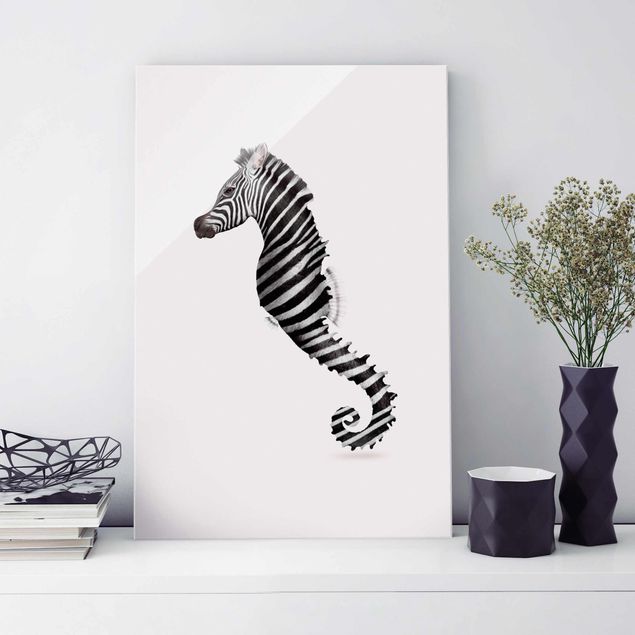 Quadros preto e branco Seahorse With Zebra Stripes