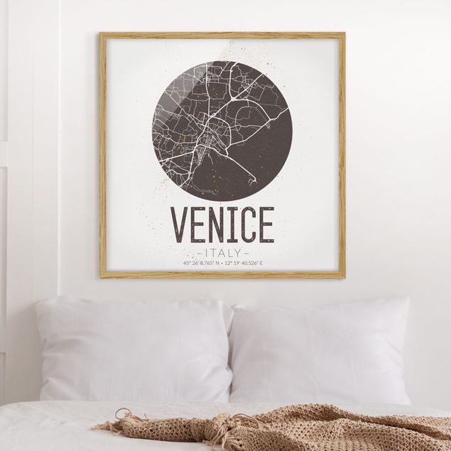 Quadros Itália Venice City Map - Retro