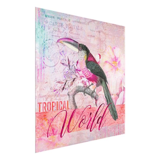 quadro com flores Vintage Collage - Tropical World Tucan
