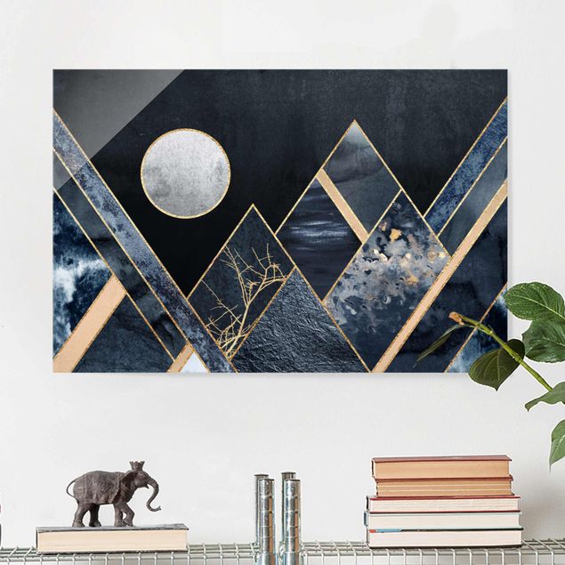 Quadros de Elisabeth Fredriksson Golden Moon Abstract Black Mountains