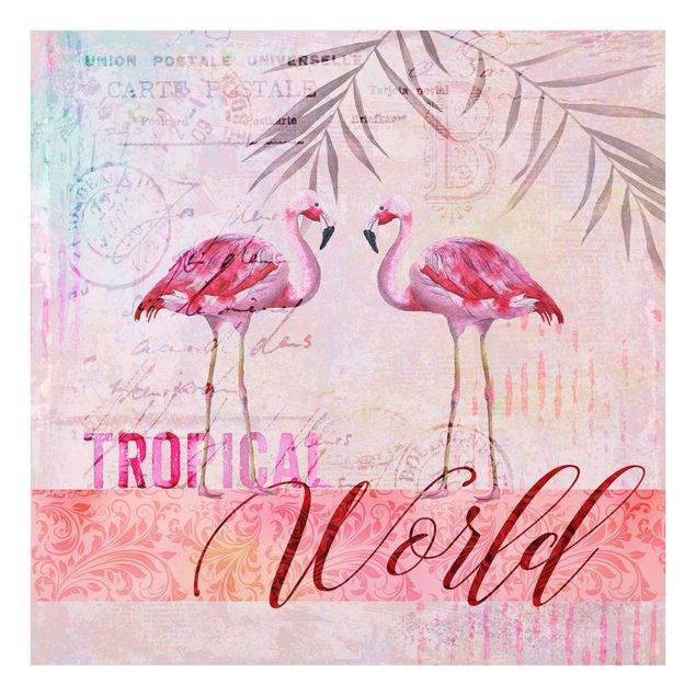 Quadros de Andrea Haase Vintage Collage - Tropical World Flamingos