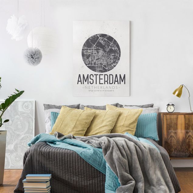 Telas decorativas mapas Amsterdam City Map - Retro