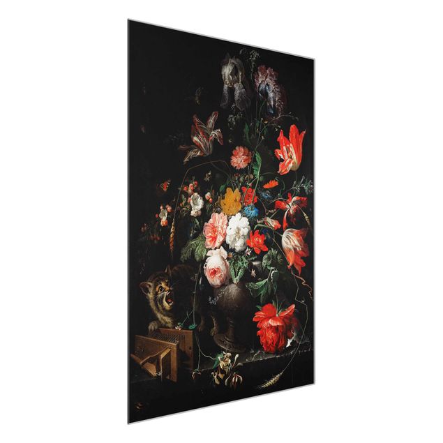 Quadros em vidro flores Abraham Mignon - The Overturned Bouquet