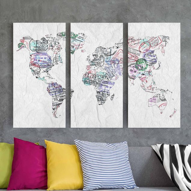 Telas decorativas frases Passport Stamp World Map