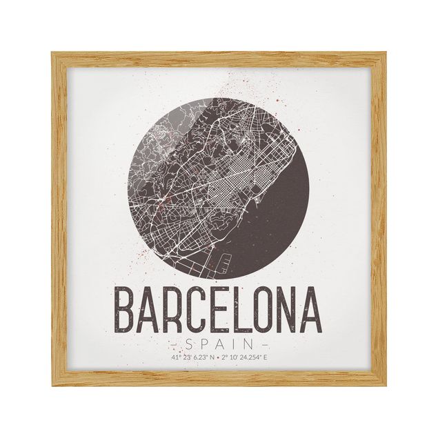 Quadros cidades Barcelona City Map - Retro