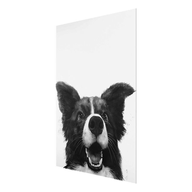 Quadros famosos Illustration Dog Border Collie Black And White Painting