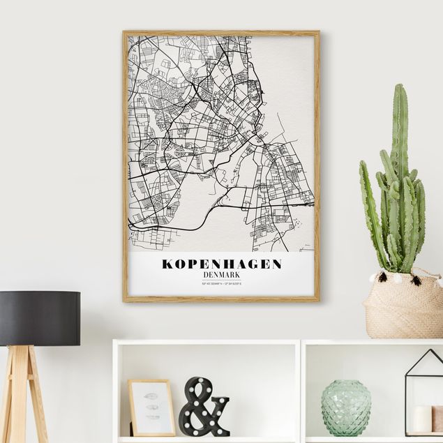 Quadros com moldura em preto e branco Copenhagen City Map - Classic