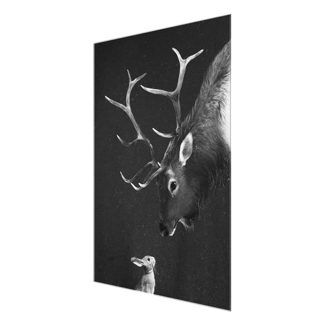 Quadros em vidro animais Illustration Deer And Rabbit Black And White Drawing